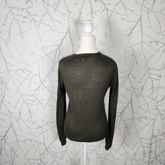 Theory Olive Green Silk Cashmere Blend Knit Yulia V-Neck Sweater - Picture 4 of 6